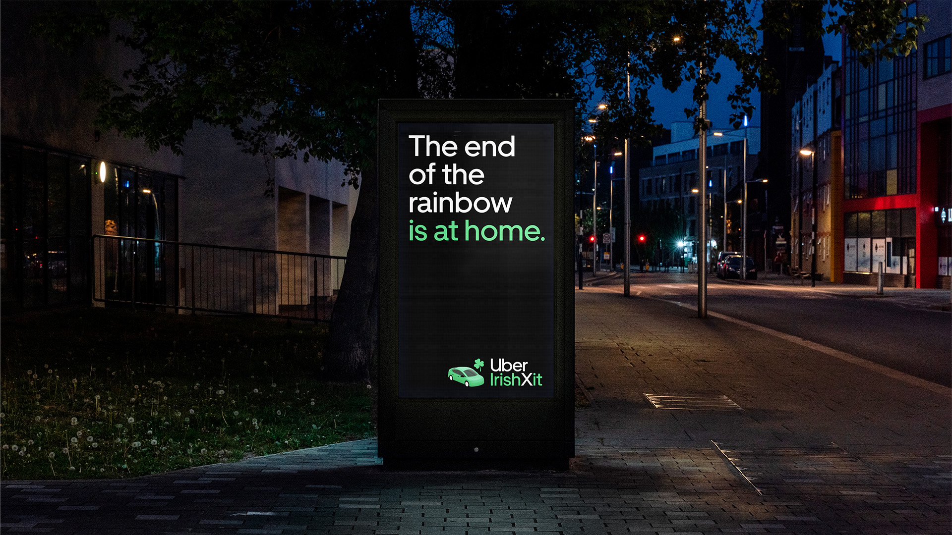 uber irishxit digital billboard at night